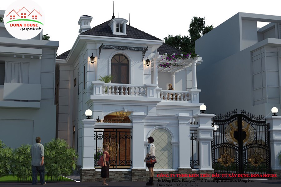 Mẫu nhà phố mái thái 1 trệt 1 lầu sang trọng