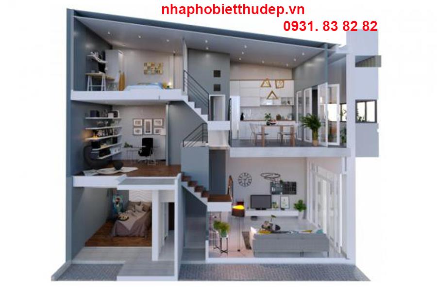 Mẫu thiết kế nhà phố lệch tầng phong cách hiện đại tại Hải Phòng